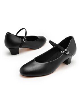 STELLE 1.5" Ankle Strap Character Shoes Faux Leather Ballroom Dance